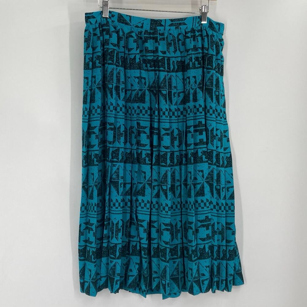 Vintage Aztec Western Pleated Turquoise Black Midi Long Skirt Women’s Size Large